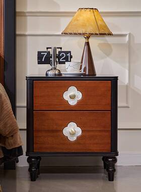 法复古实木床头卧柜室收纳式储物美式简柜约现GSU代床边