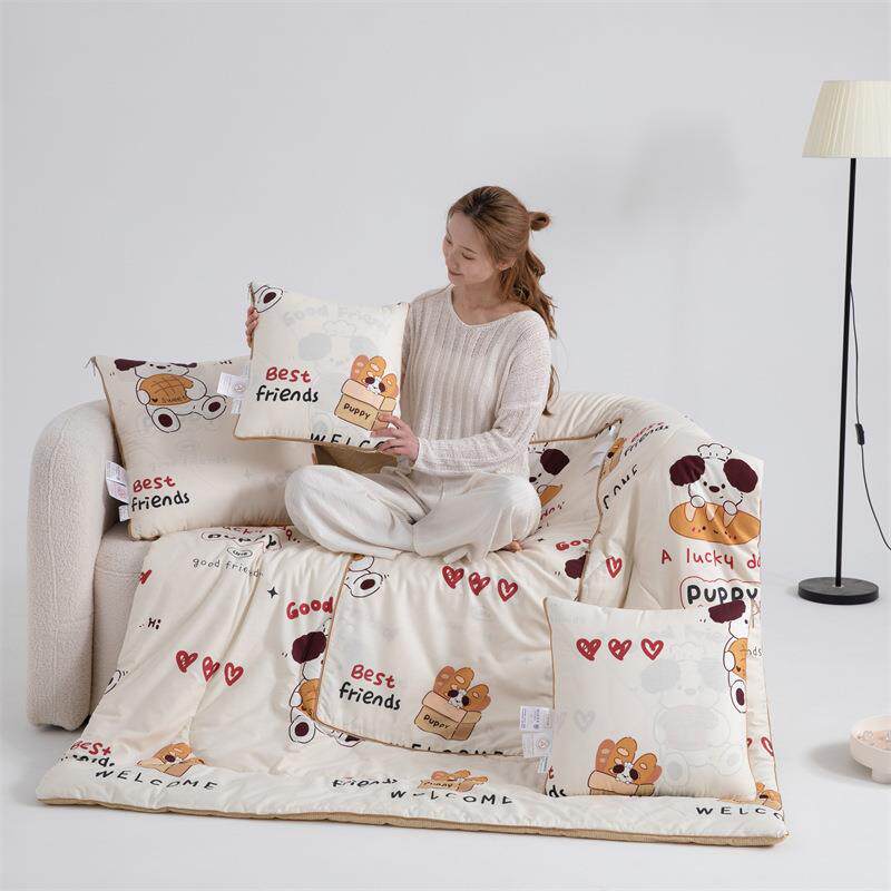 全棉菌印花抗棉抱被纯棉办枕公季室四午休枕头靠垫被ZS-2024车载