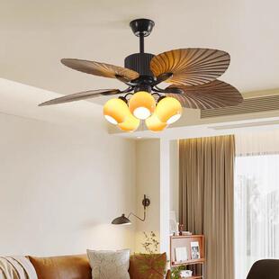 美式复古餐厅吸顶风扇灯客厅卧室家用书房中古南洋风焦糖色吊扇灯