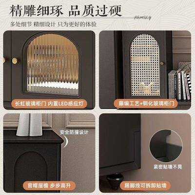 法式复电493视型柜伸缩小户古用客厅茶几组合家美式落地黑色储物