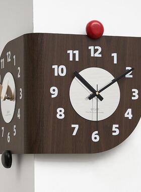 OZOOM双面TYOS514转角挂W钟225新款装客厅简0约拐角创意时钟饰墙