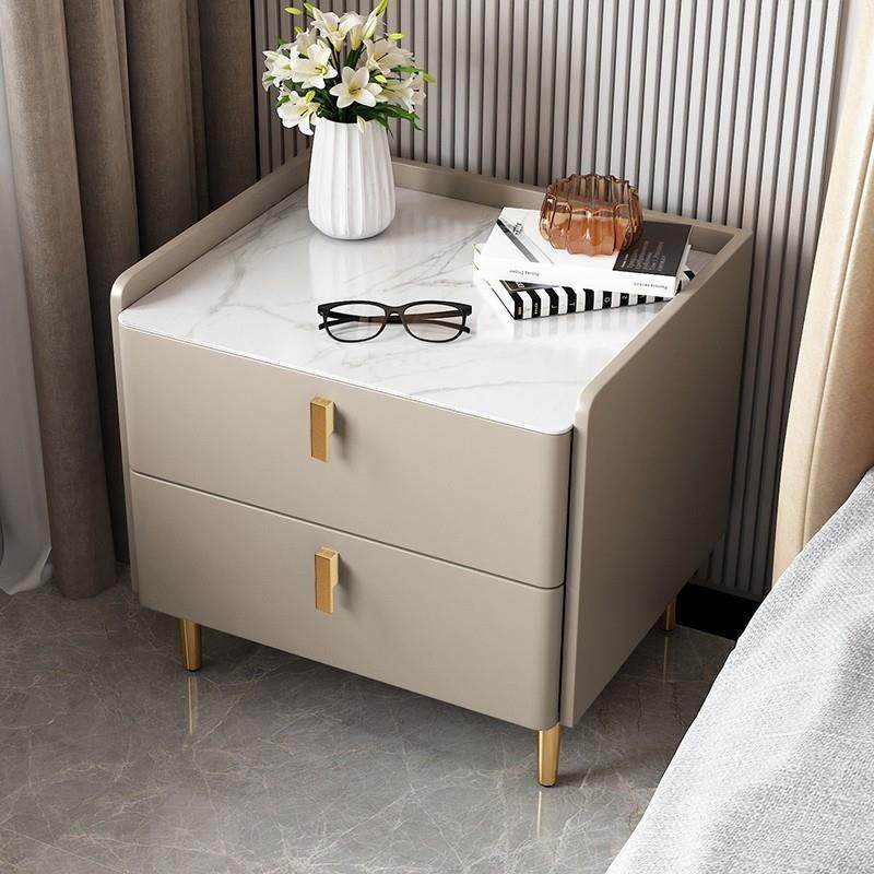 简约现代实板木岩轻奢卧室加高床头柜储物环保床头柜柜纯极高档简