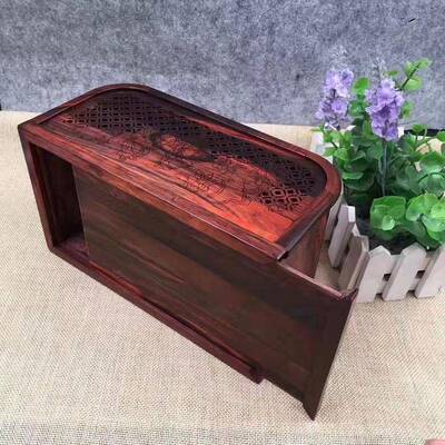红酸枝纸巾盒式实木餐巾盒复古花收纳盒家00215中大用客厅茶雕几