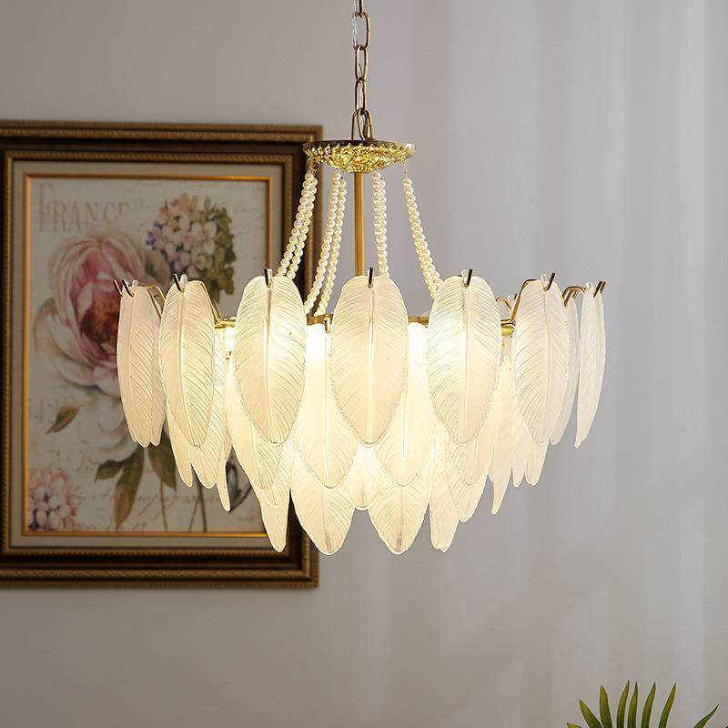 法复古羽毛水晶吊灯全光谱护眼美式中古卧客室76481厅书房珍珠吊,家装灯饰光源,智能吊灯,淘宝优惠券,粉丝福利购,淘宝优惠卷