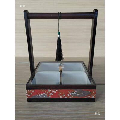 中式木制t$*&%%lo干创果盘托盘客提梁新点心盘大提篮结厅婚意收纳