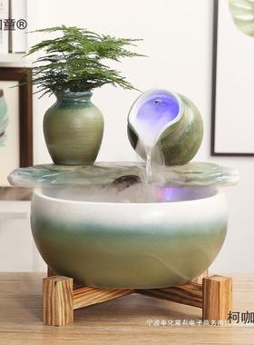 柯咖童陶瓷桌装饰循环鱼缸造景生财水茶几水摆流流件中式喷泉家用