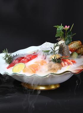 高TGE端身盘冰盘大三文刺鱼盘盘子鱼生餐专用盘海鲜拼盘干冰创意