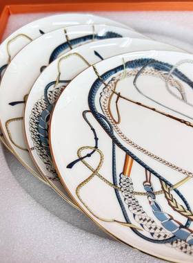 权杖系列骨白色贴浅盘高档酒寸店餐UDC厅牛排盘工1花厂0盘4件礼