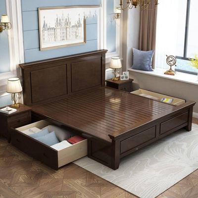 美式实木AFO床大代床人床高箱床双现简约欧式轻奢主卧婚储床物床