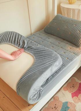 刺绣宝绒学三UZK生床笠宿宝舍单人09x190床垫保护套加绒夹棉床罩