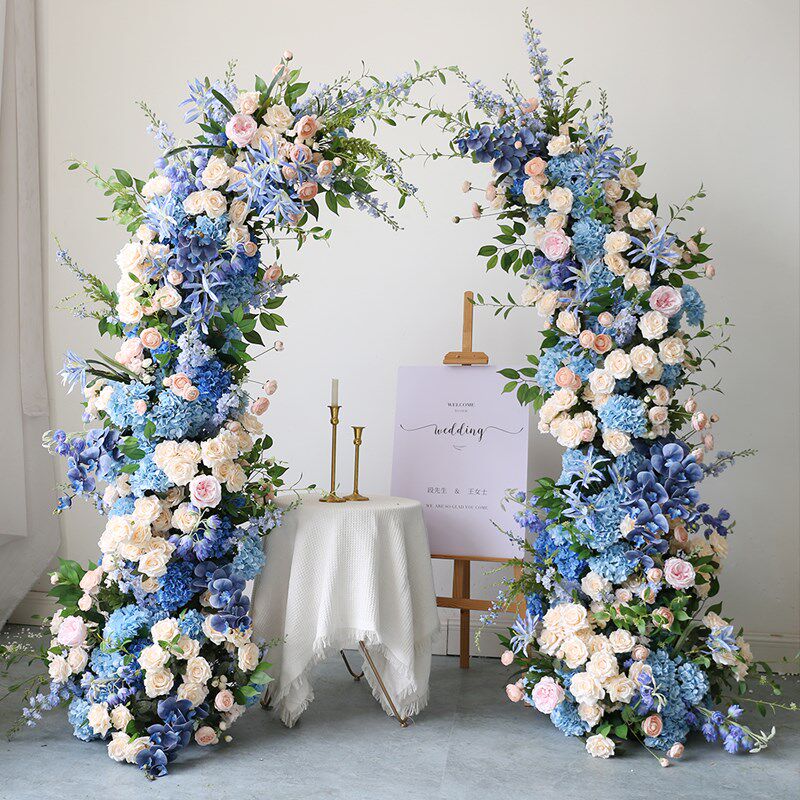 大型仿真花艺拱门结婚背景布置婚宴迎宾摆花牛角花架婚纱橱窗花柱