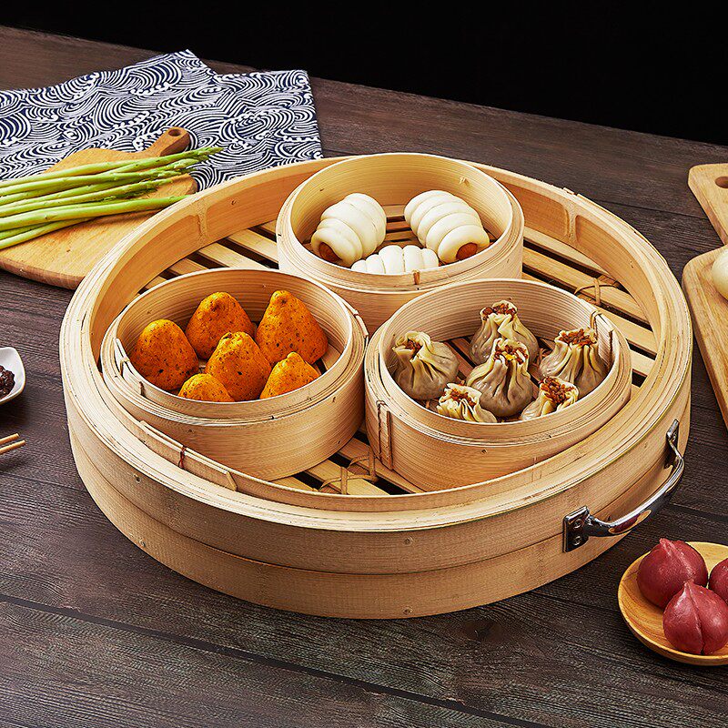 蒸皇开店商用大号竹蒸笼纯手工竹编蒸屉家用竹蒸笼加深加把手蒸格