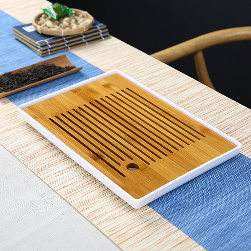 毅煊家用简约功夫茶具塑料密胺储水式茶盘竹制托盘长方形干泡盘