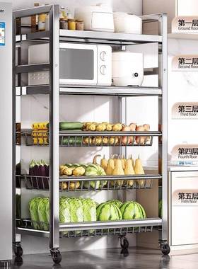 锈钢厨房菜篮子手拉推车落纳地收多层不果蔬微hXyX24PN波炉架多功