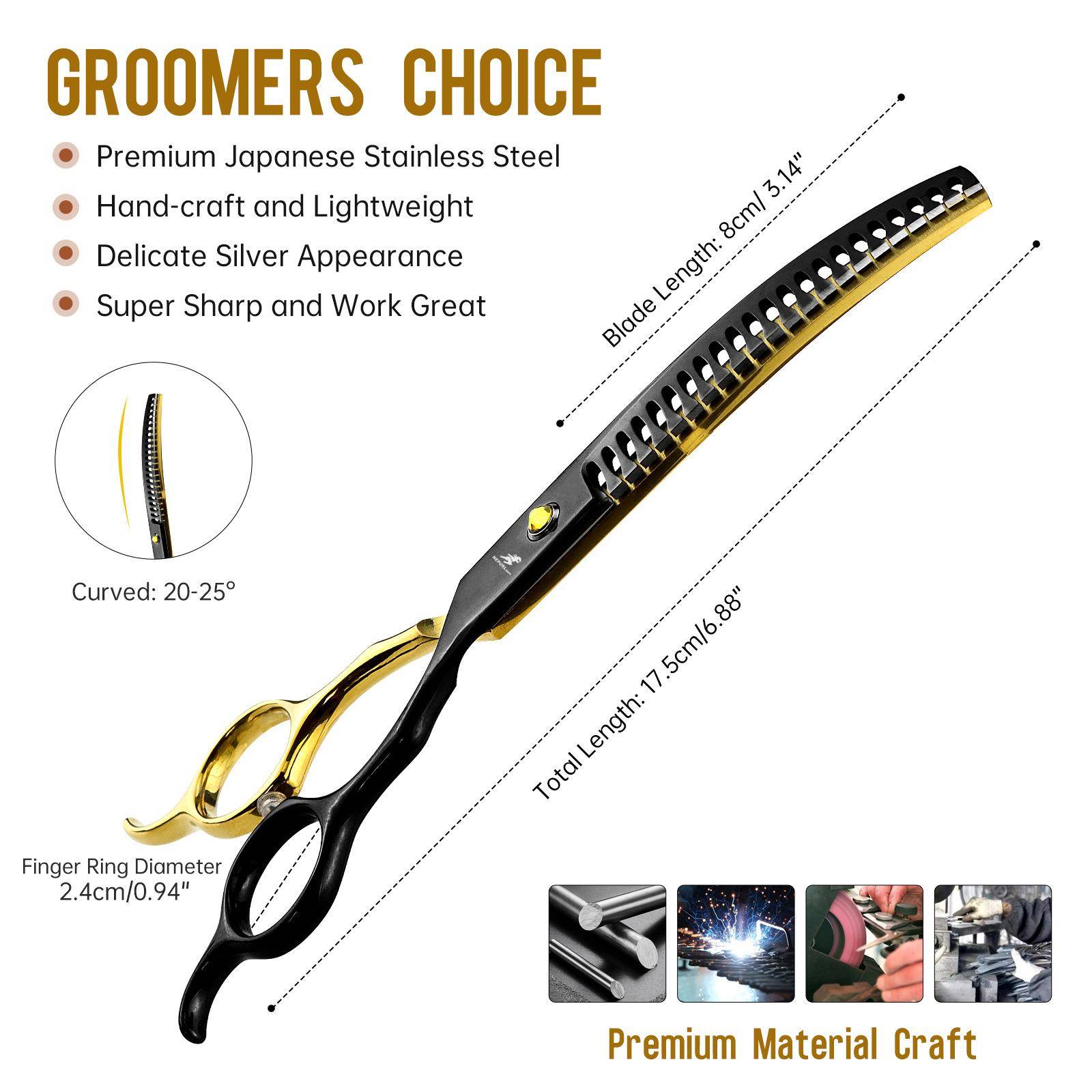 6.5寸黑金色宠物弯牙966鱼骨牙剪弯剪宠物修毛剪打薄剪家弯用