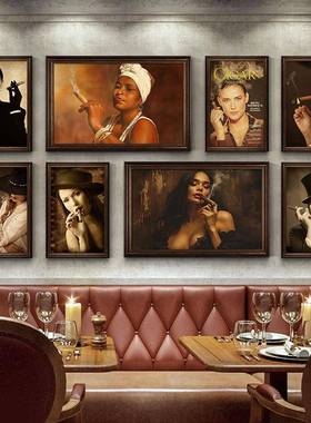 T雪茄吧画美美式复古女酒吧KV包厢墙面装饰挂画工业K04114风烟酒