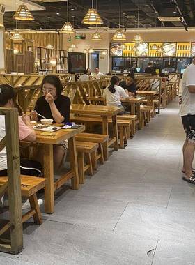 木屋烧烤商桌凳用火锅串香店饭餐馆加厚实木圆桌长桌椅MUZ-616板