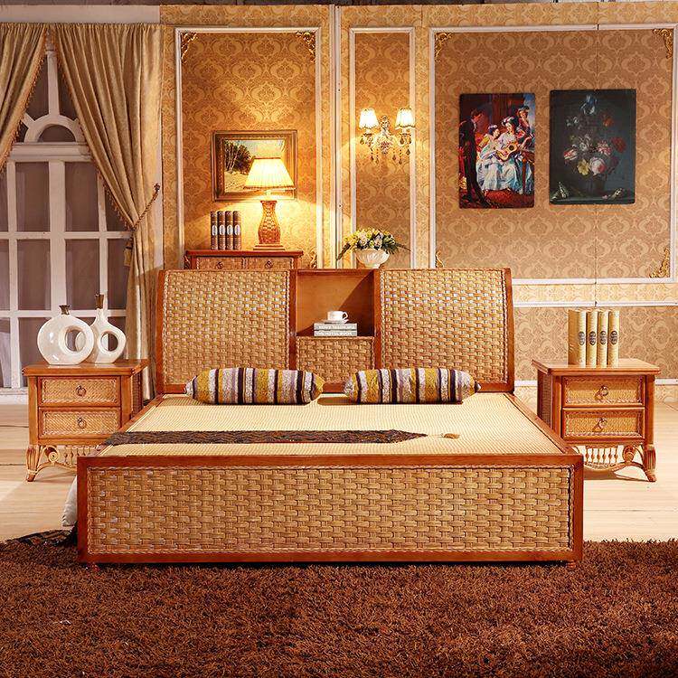 大厂8506家酒店宿简约印尼藤编床 古典卧室天然藤床 民藤木编床