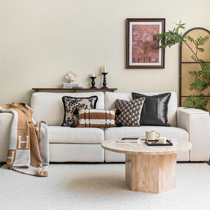 法式中古风米黑咖色厅沙发抱枕色搭配组合新中式客床SBN靠垫头腰