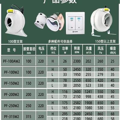 常规温度新怡风管风机150涡轮增压工抽风机室内室道外排静音强力