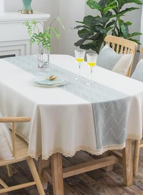 长圆形SL-1052桌布布艺轻高级感棉椭圆餐麻桌布自椭带桌旗奢伸缩