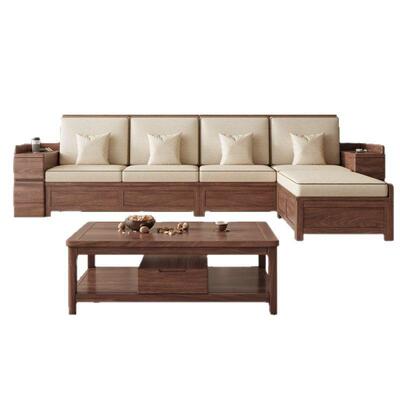 现3970代豪夏华冬两用黑胡桃木新客家中式实木沙发组合储物小户型