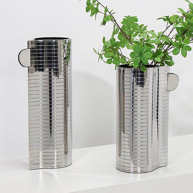 现代轻奢不锈钢横纹花瓶金属单耳花器样板房售楼处家居设计师饰品,农用物资,其他肥料,淘宝优惠券,粉丝福利购,淘宝优惠卷
