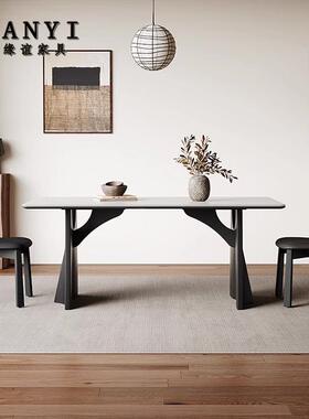 白色岩板餐桌椅小户型家用法式中古风长方形实木餐桌极简全实木