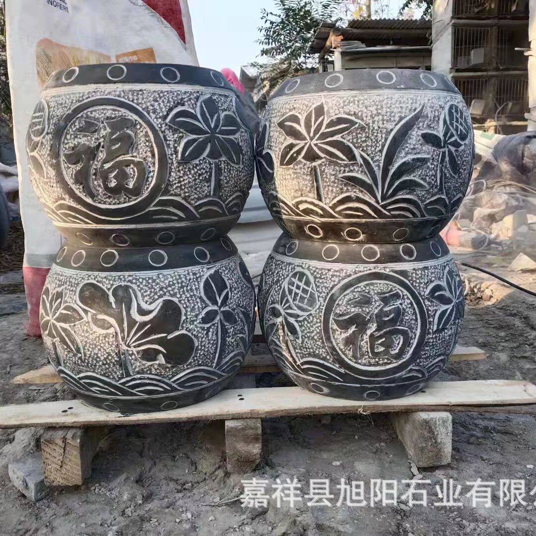 青石仿古空心半圆柱础石雕