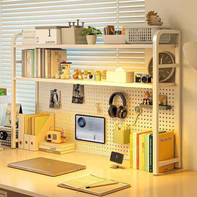 桌面洞洞板置物架学生电脑桌收纳架双层置物展示架电竞风书桌搁板