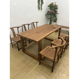 老榆木大板桌家用餐桌莫比恩工作台吧台书桌实木电脑桌办公桌桌子