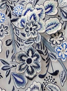 EG-1纱91061网多绣3花面料EG-19130多色立体绣色网布彩色绣