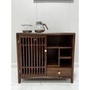 新中式实木茶水柜乌金木烧水壶一体储茶柜办公茶室茶桌边柜茶水台