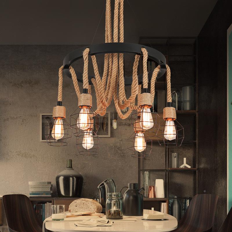 工业风麻绳吊灯创意餐绳厅酒吧服装复古吧台店美发店铁艺93麻吊灯