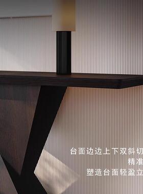 新中式实户玄轻关15623桌入超窄意式奢玄木关桌子黑胡桃木条案端