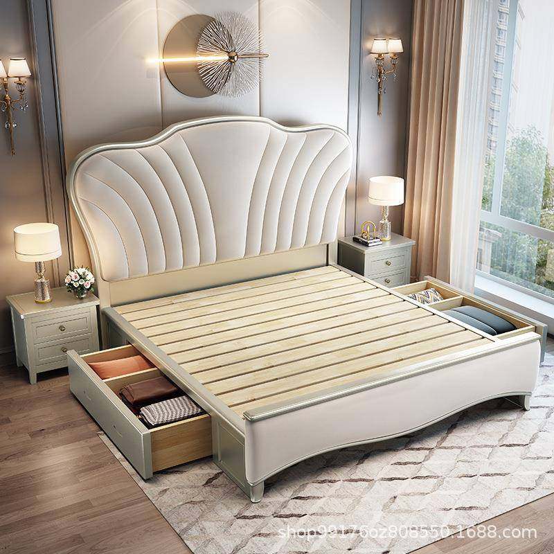 美式轻奢木实双人床1.8式米现代简软约主QX-835#卧欧包1.5m储物公