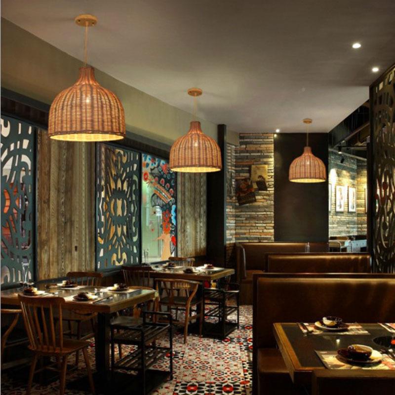 中式园吊灯创意东885南藤艺藤灯编罩卧室阳亚台餐厅竹田编灯竹艺