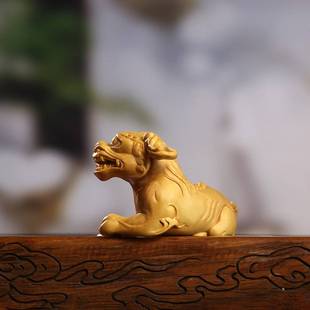 黄杨木雕亲中式动物狻猊摆件木质手把件车家居客厅装饰收藏工艺品