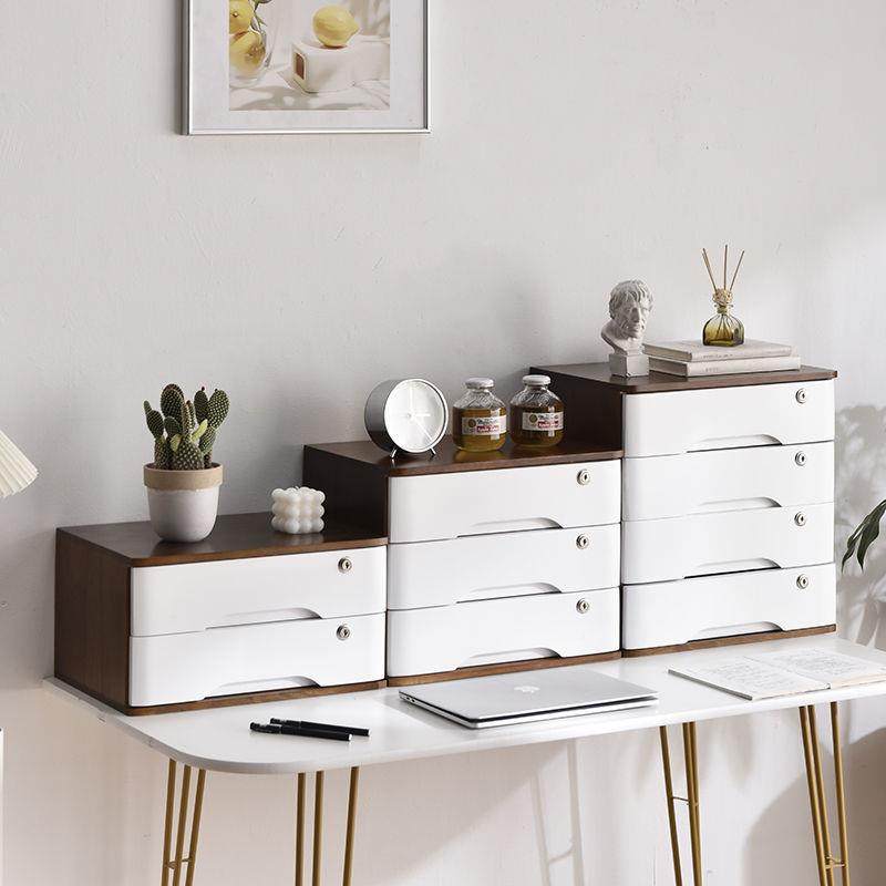 CFT全带锁桌面收盒抽屉式实办公纳桌上整理柜多杂物储层物木柜子