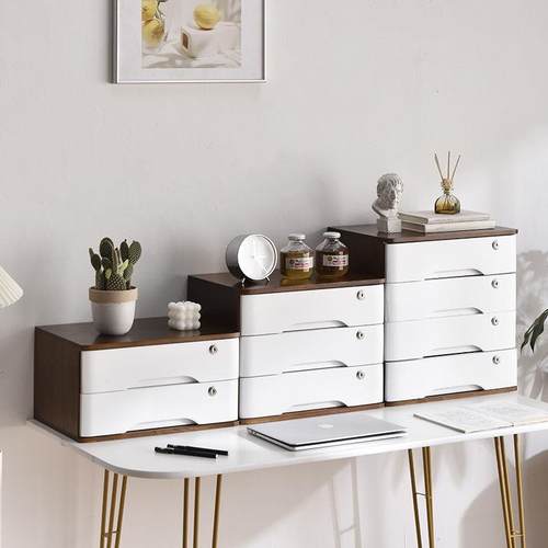 CFT全带锁桌面收盒抽屉式实办公纳桌上整理柜多杂物储层物木柜子