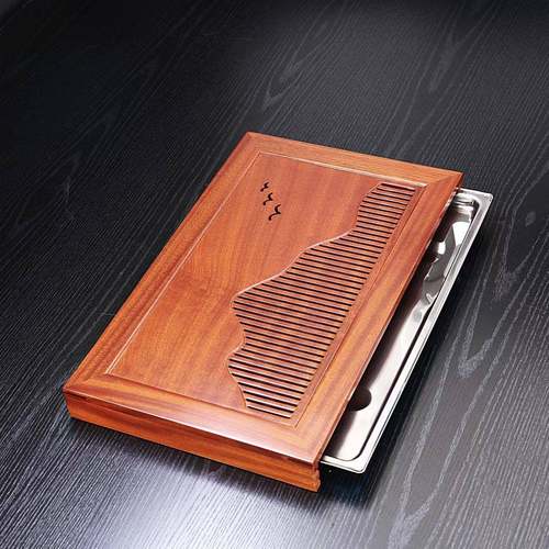 梨木实木茶储花水花梨木排盘水两用家用干泡钢简约方形抽屉式不锈