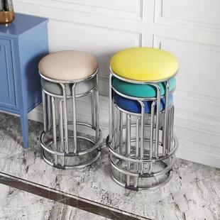 料凳圆形不锈钢加厚铁餐172桌板凳凳子家用凳实叠放筋加钢粗可塑