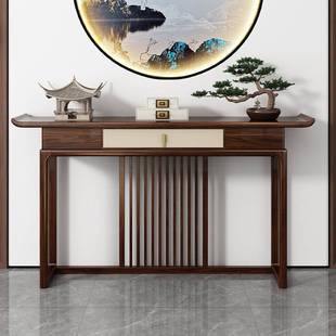 新中式玄关桌条案靠墙客厅入户入门供桌案几超窄实木乌金木玄关J^