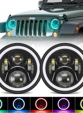 rgbled汽车大灯7寸牧马人RGB汽车灯/天使眼光圈车灯LED大灯-爆