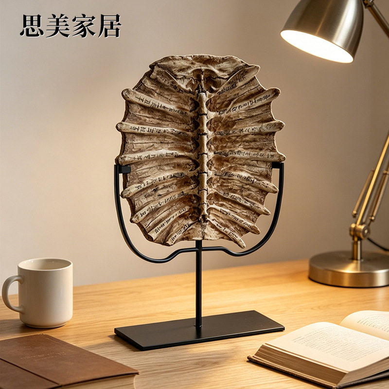 仿古化石甲骨文龟背创意摆件桌面办公室中古风工艺品家居装饰道具