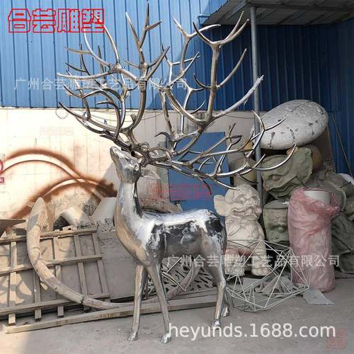 不锈钢鹿雕塑304镜面立体几何镂空户外景观装饰艺术创意摆件