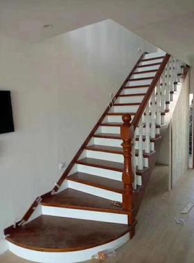 别墅阁楼实木楼梯网红Led灯白色钢化光玻璃护栏实木立柱扶手护栏