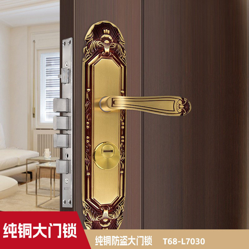 纯铜防盗大门锁别墅双开轻奢欧式门锁红古铜执手锁厂家批发
