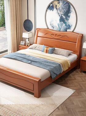 8V实LCY木床1.8米1.5米1.中2米木双人床式经储济型物高箱床箱框实