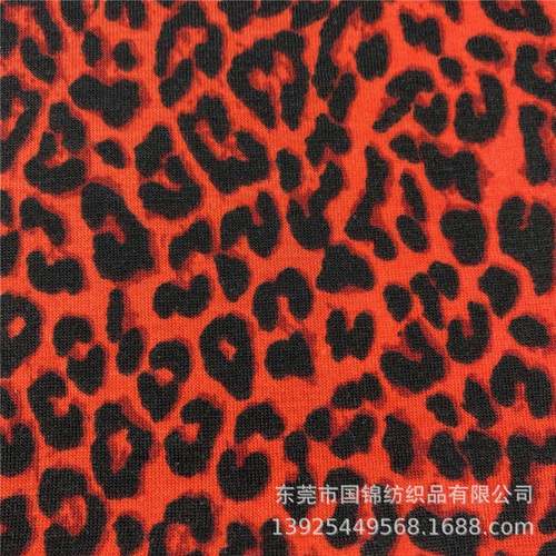 底941新款弹力针豹织汗印纹32支涤拉架布印小豹纹服装打面料
